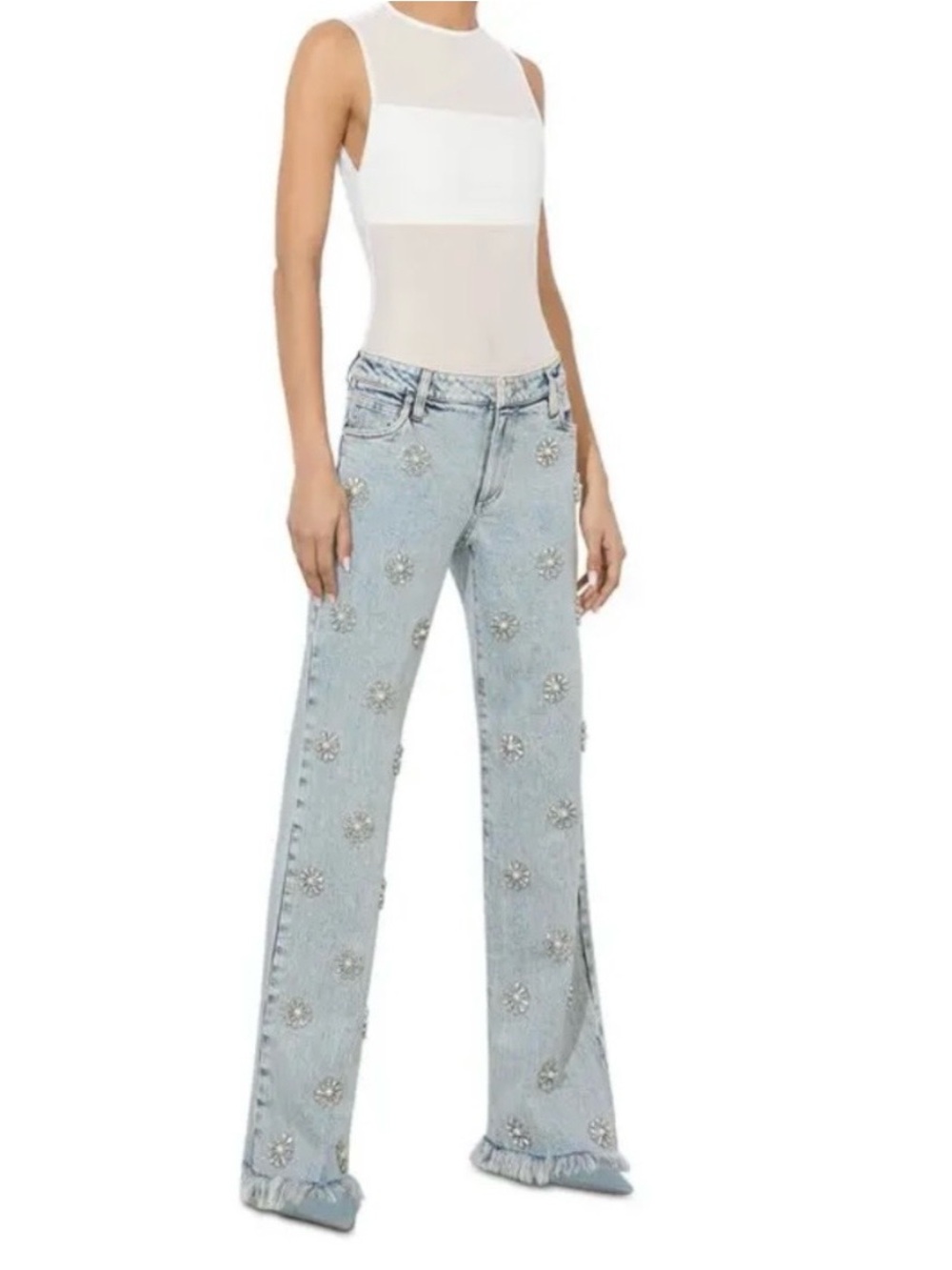 Alice + Olivia Roxie Crystal-Embellished Straight -Leg Jeans - Picture 2 of 7